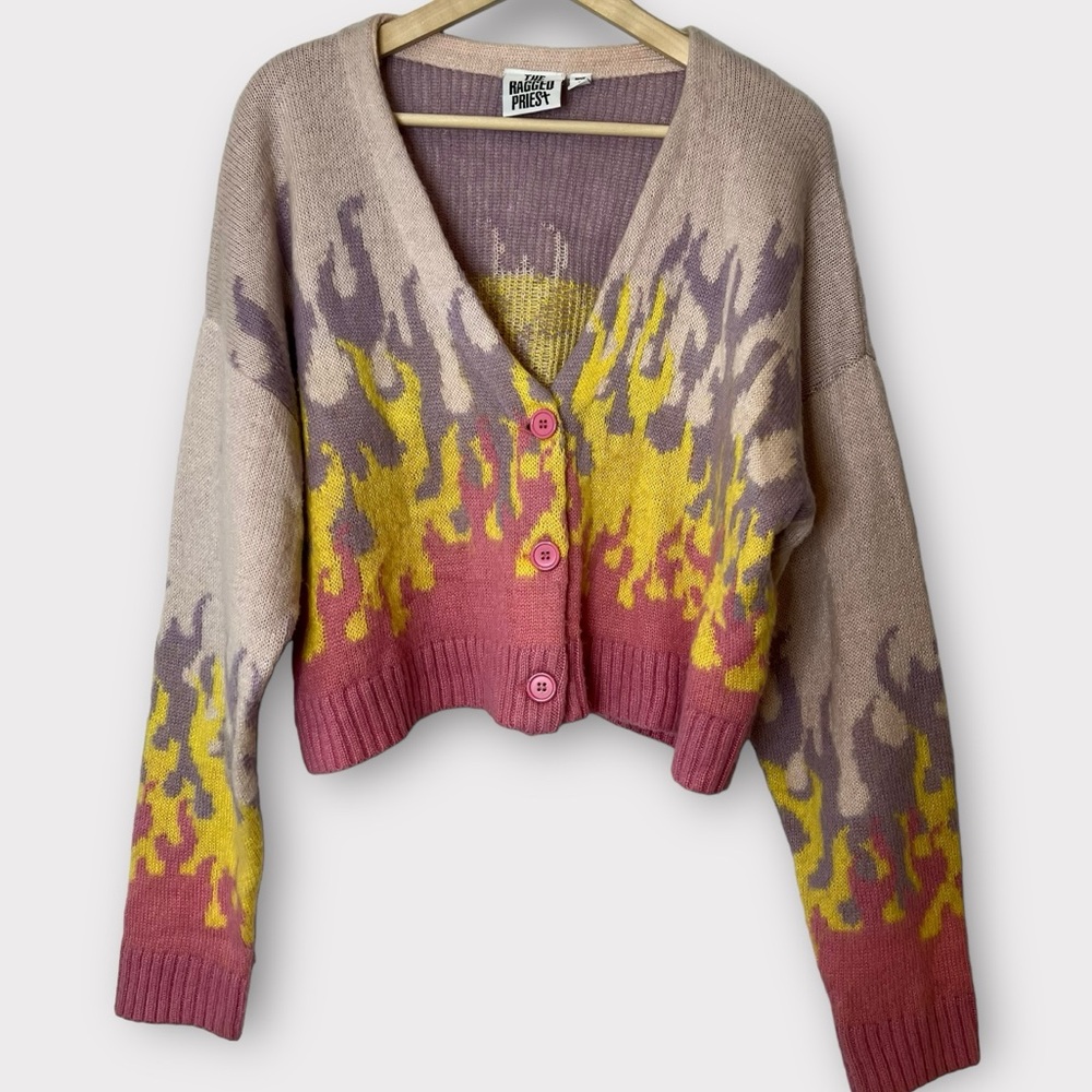 The ragged priest outlaw knit flames cardigan sweater
